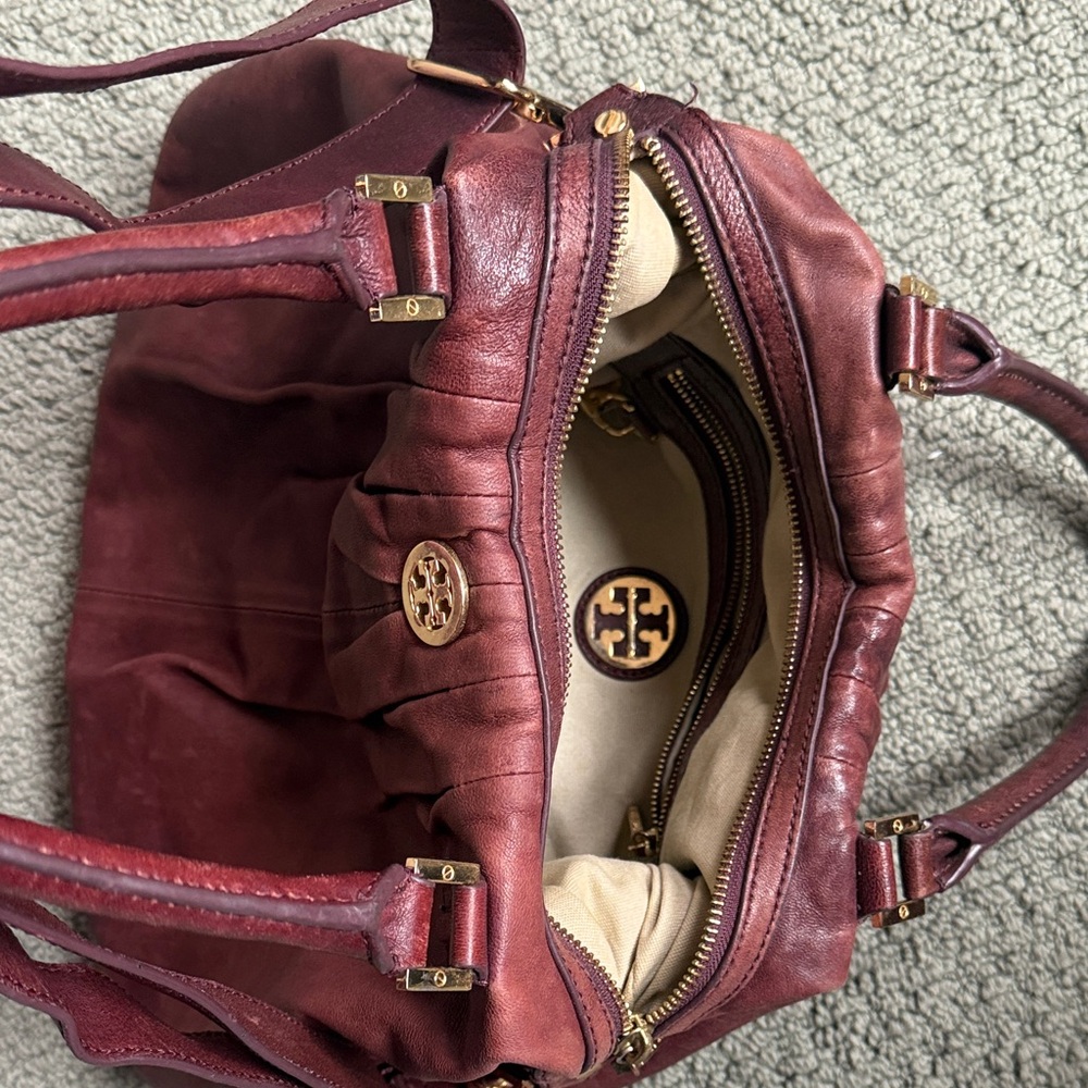Tory Burch Deep Burgundy Buttery Genuine Leather Shoulder Bag